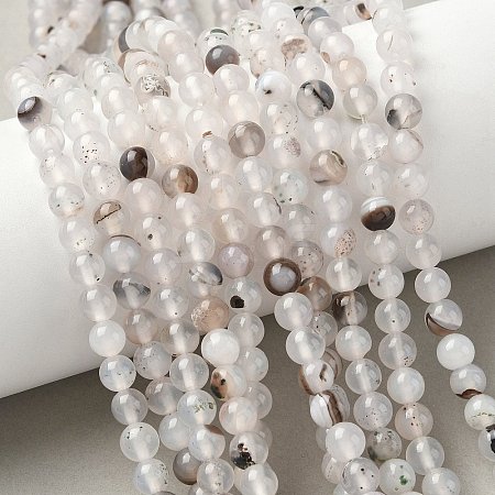 Natural Dendritic Agate Beads Strands G-C011-6mm-01-1