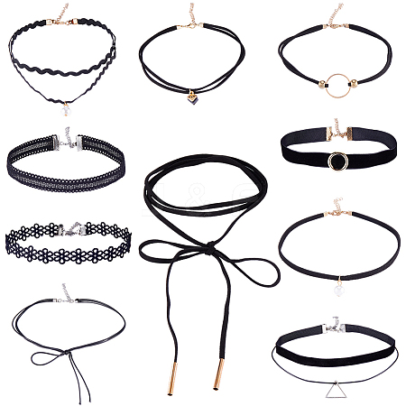 10Pcs 10 Styles Gothic Polyester Lace Choker Necklaces NJEW-SC0001-75-1