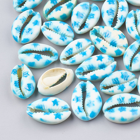 Printed Cowrie Shell Beads X-SHEL-S274-03D-1