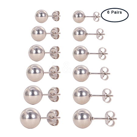 Mixed Size 2~8mm 316 Stainless Steel Ball Stud Earrings Sets EJEW-PH0001-01P-1
