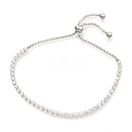 Adjustable 304 Stainless Steel Rhinestone Strass Chains Slider Bracelets BJEW-B008-01B-1