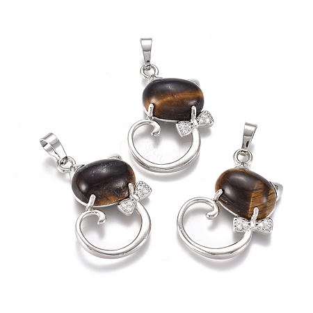 Natural Tiger Eye Kitten Pendants G-L512-R12-1