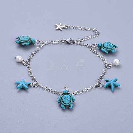 Brass Cable Chain Anklets AJEW-AN00260-1