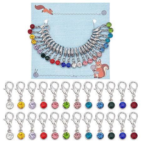 24Pcs 12 Colors Alloy Rhinestone Birthstone Pendant Stitch Markers HJEW-NB00005-1