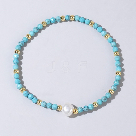 Natural Turquoise Beaded Stretch Bracelets for Women BG9690-10-1