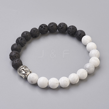 Natural Lava Rock Beads and Natural Howlite Beads Stretch Bracelets BJEW-JB03851-05-1