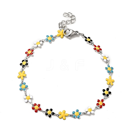 Colorful Enamel Flower Link Chain Bracelet BJEW-C023-02P-1