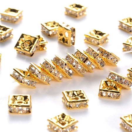 Brass Rhinestone Spacer Beads X-RB-A013-6x6-01G-1