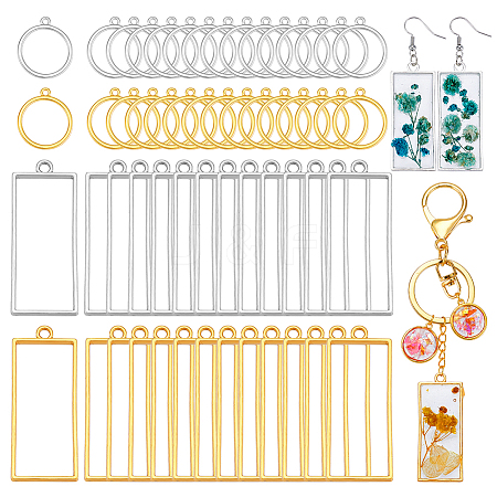 100Pcs 4 Style Alloy Open Back Bezel Rectangle & Ring Pendants FIND-GA0006-70-1