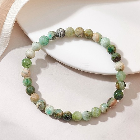 Natural Green Line Jasper Round Beads Stretch Bracelets for Women Men BJEW-JB13525-1