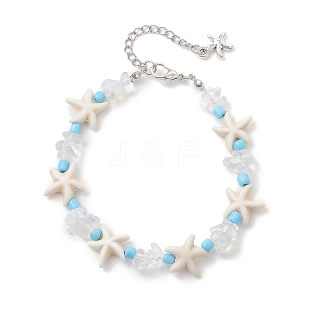 Synthetic Turquoise & Opalite & Glass Seed Bead Bracelets for Women BJEW-JB13228-1