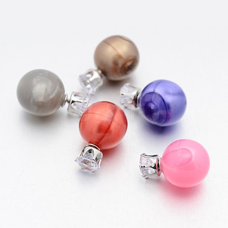 Resin Double Sided Round Ball Ear Studs EJEW-X0010-1