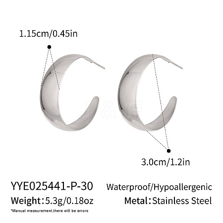 304 Stainless Steel C-shaped Stud Earrings GE7139-7-1