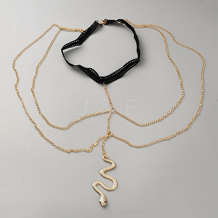Alloy Snake Charm Tassel Leg Chains AJEW-D305-001G-1
