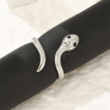 304 Stainless Steel Black Enamel Cuff Rings for Women LS-RJEW-G338-05P-1