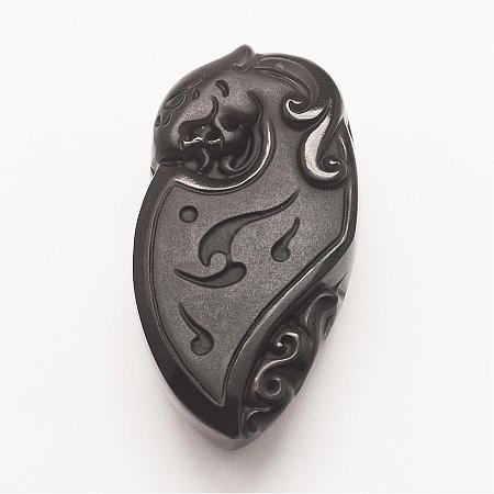 Carved Natural Obsidian Pendants G-G660-45-1