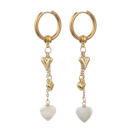 Valentine's Day Heart 202 Stainless Steel & Natural Trochus Shell Hoop Earrings EJEW-JE07078-1