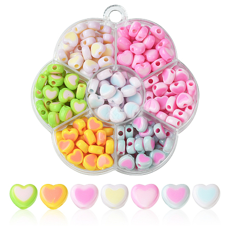 196Pcs 7 Colors Acrylic Bicolor Heart Beads OACR-CJ0001-60-1