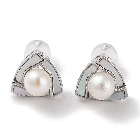 Sterling Silver Stud Earrings EJEW-C087-07B-P-1