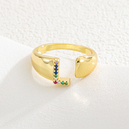 Brass Micro Pave Colorful Cubic Zirconia Cuff Open Rings FS-WG163C1-12-1