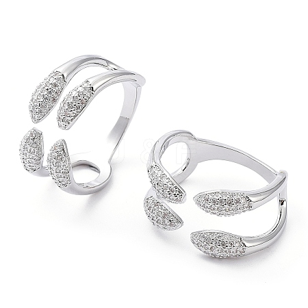 Clear Cubic Zirconia Snake Open Cuff Rings RJEW-G287-02P-1