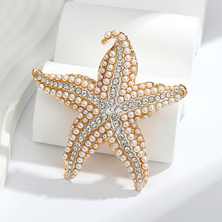 Starfish Alloy Rhinestone Lapel Pins for Backpack Clothes JEWB-H032-01G-1