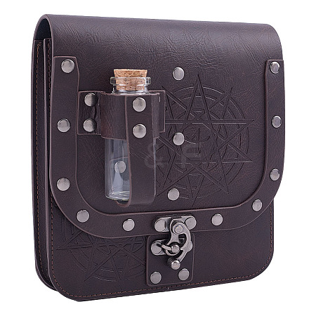Rectangle PU Leather Medieval Waist Belt Bag with 2Pcs Glass Potion Bottles AJEW-WH0696-575A-1