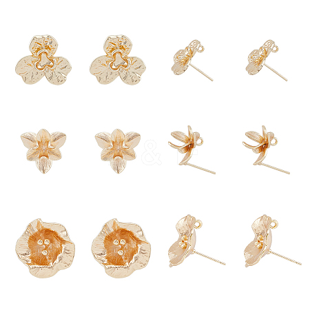 SUPERFINDINGS 12Pcs 3 Style Brass Stud Earring Findings KK-FH0004-86-1