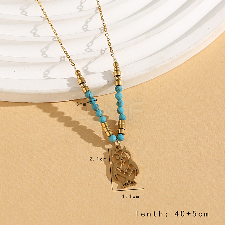 Vintage Christmas Stainless Steel & Synthetic Turquoise Pendant Necklaces for Women HS2328-5-1