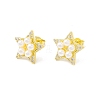 Cubic Zirconia Star Stud Earrings with Glass Pearl EJEW-H086-07G-1