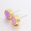 Flat Round Natural Druzy Agate Stud Earrings EJEW-L168-03B-1