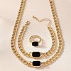 Alloy Enamel Rectangle Chain Necklaces & Link Bracelets & Rings Sets WGBB271-02-3