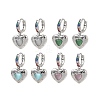 Brass Micro Pave Cubic Zirconia and Cat Eye Beads Heart Hoop Dangle Earrings KK-CBAD9DF-01P-2
