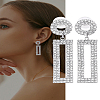 1 Pairs Brass Rhinestone Ring with Rectangle Dangle Stud Earrings for Women EJEW-LP0001-91P-1