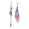 4 Set 4 Color Resin Wing with Feather Asymmetrical Earrings EJEW-TA00175-4