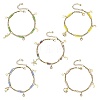 Ocean Faceted Rondelle Electroplate Glass 2-Strand 304 Stainless Steel Sea Animals Charm Anklets for Women AJEW-AN00793-3
