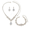 Teardrop & Flower Alloy Crystal Rhinestone Pendant Necklace & Stud Dangle Earrings & Bracelets Sets FS-WGA0F52-01-3