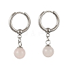 Natuarl Rose Quartz Round Hoop Earrings EJEW-JE06593-02-2