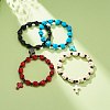 Natural Mashan Jade Skull Beaded Stretch Bracelet with Synthetic Turquoise(Dyed) Cross Charm BJEW-JB08378-2
