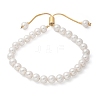 Shell Pearl Beaded Slider Bracelet with Brass Snake Chain BJEW-B066-01B-01-6