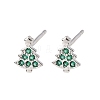 Brass Micro Pave Cubic Zirconia Charistmas Tree Stud Earrings EJEW-L278-09P-4