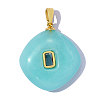 Brass Micro Pave Dark Turquoise Cubic Zirconia Pendants CU-OY001-60G-3