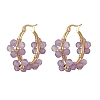 Flower Brass & Natural Amethyst Hoop Earrings EJEW-TA00781-02-2