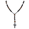 Natural Tiger Eye & Obsidian & Bloodstone Rosary Bead Necklaces NJEW-JN05114-02-1