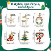6Pcs 6 Styles Christmas Theme Brass Rhinestone Pendants KK-CA0003-79-2