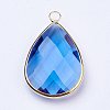 Golden Tone Brass Glass Teardrop Pendants GLAA-M006-A-21G-2
