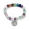 Natural Fluorite Round Beaded Chakra Stretch Bracelets BJEW-K251-01C-4