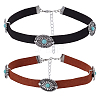 2Pcs 2 Colors Alloy Pave Synthetic Turquoise Oval Imitation Leather Choker Necklaces for Women NJEW-CY0001-06-1