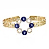 Cubic Zirconia Ring with Evil Eye Open Cuff Bangle with Enamel for Women BJEW-N012-014-4