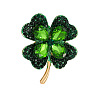 Clover Alloy Rhinestone Lapel Pins for Backpack Clothes X-JEWB-H032-02G-1